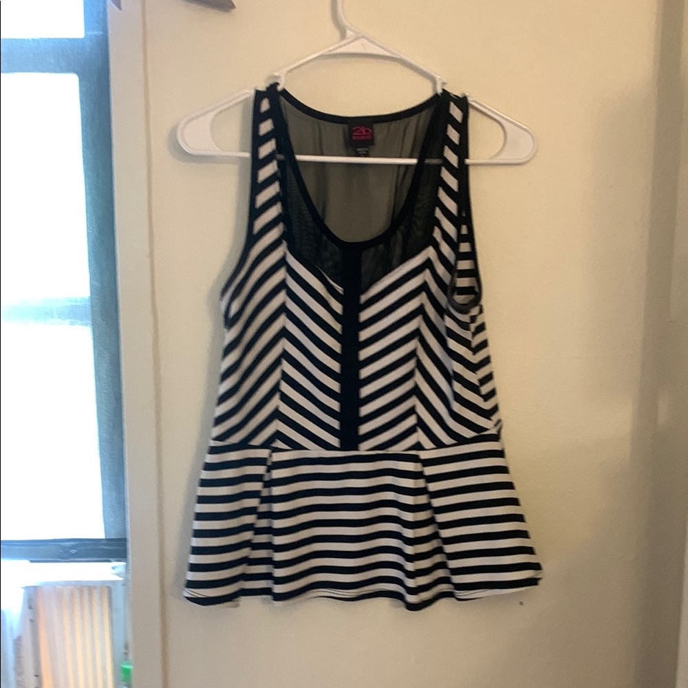 Bebe Black and White Peplum Tank Top